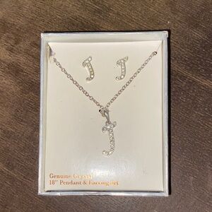 Macy's Crystal Initial Necklace and Earring Set - Silver